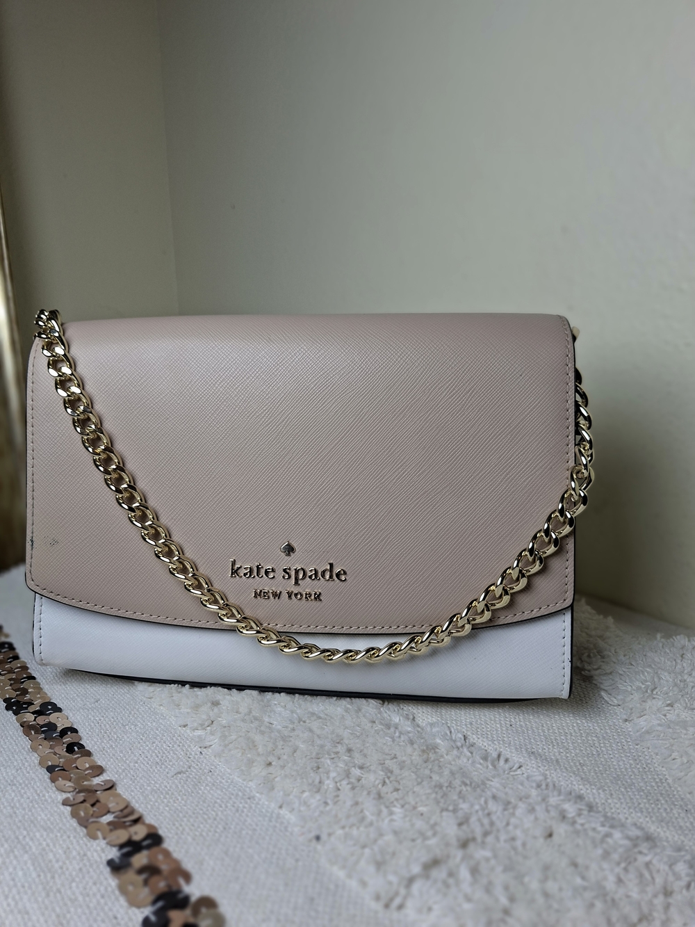 kate spade Two-Tone Pink and White Chain Shoulder Bag